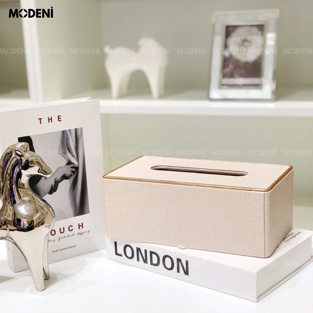 Hộp Khăn Giấy Modeni Be Nhạt Vải Lanh Cao Cấp Viền Vàng Hồng Japandi Tối Giản Sang Trọng Cho Phòng Ngủ Và Văn Phòng