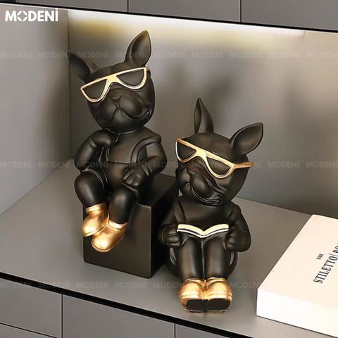 Chặn sách nghệ thuật Bulldog Duo tạo điểm nhấn cho tủ sách