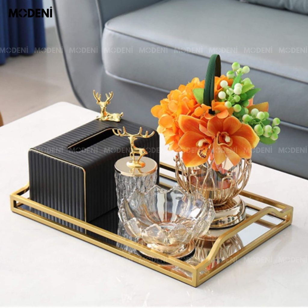 Hộp Khăn Sofie Nordic Black – Nhựa Vân Sọc, Nắp Trượt Viền Mạ Vàng Ánh Kim