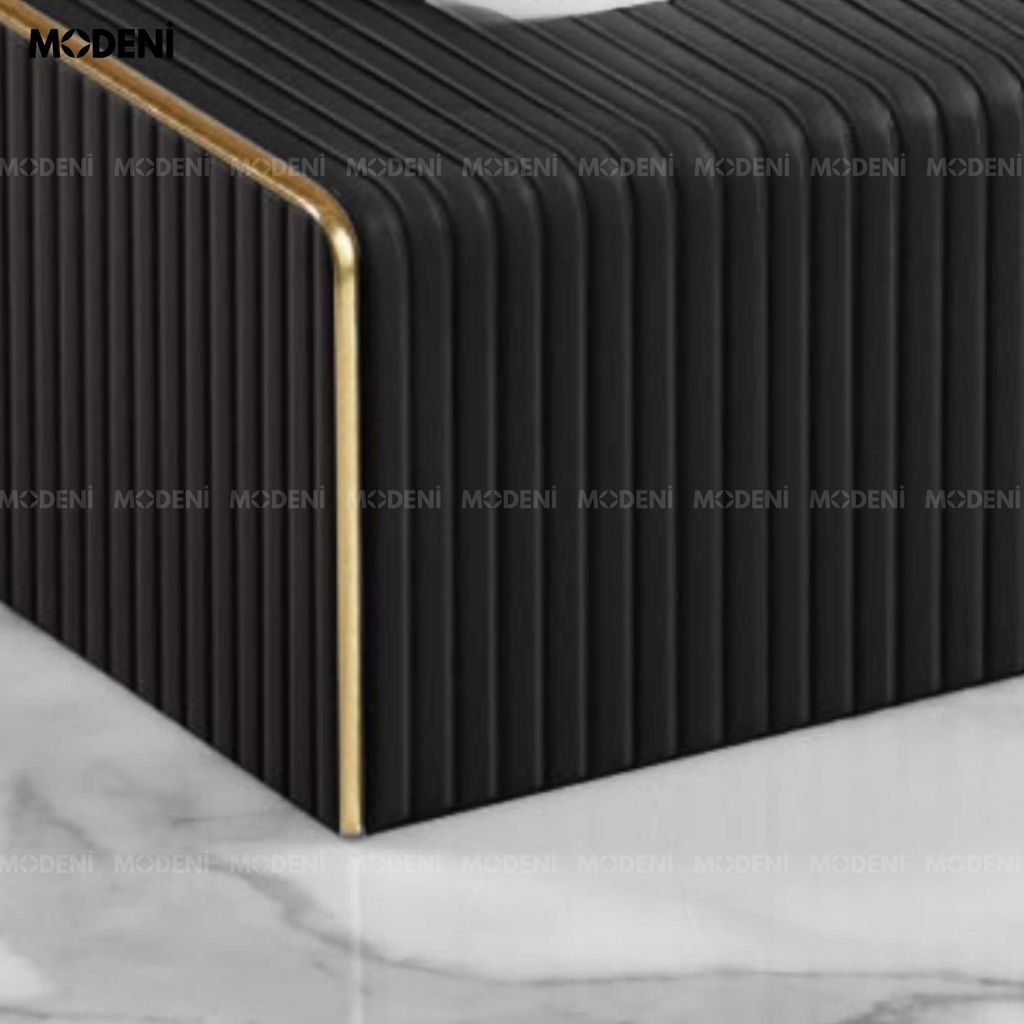 Hộp Khăn Sofie Nordic Black – Nhựa Vân Sọc, Nắp Trượt Viền Mạ Vàng Ánh Kim