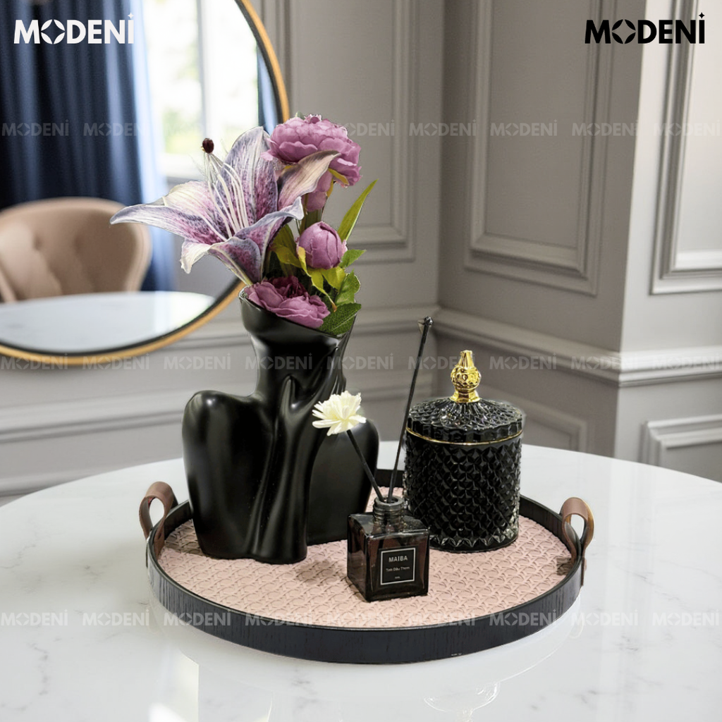 Khay Tròn Astrid Nâu Nhạt Sang Trọng Hiện Đại