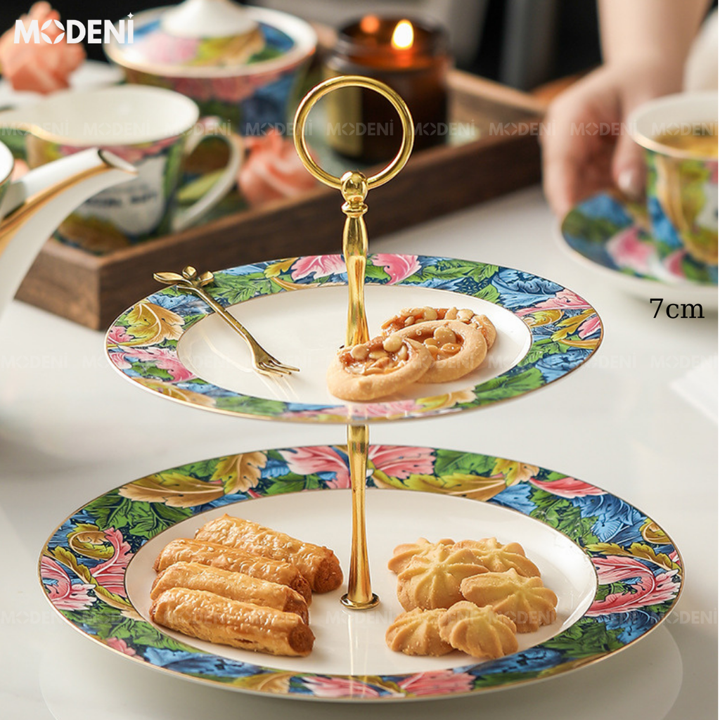 Khay 2 Tầng Forestine – Khay Đựng Bánh Trái Cao Cấp, Hoạ Tiết Sứ Nghệ Thuật, Trang Trí Tiệc Trà & Bàn Ăn Sang Trọng