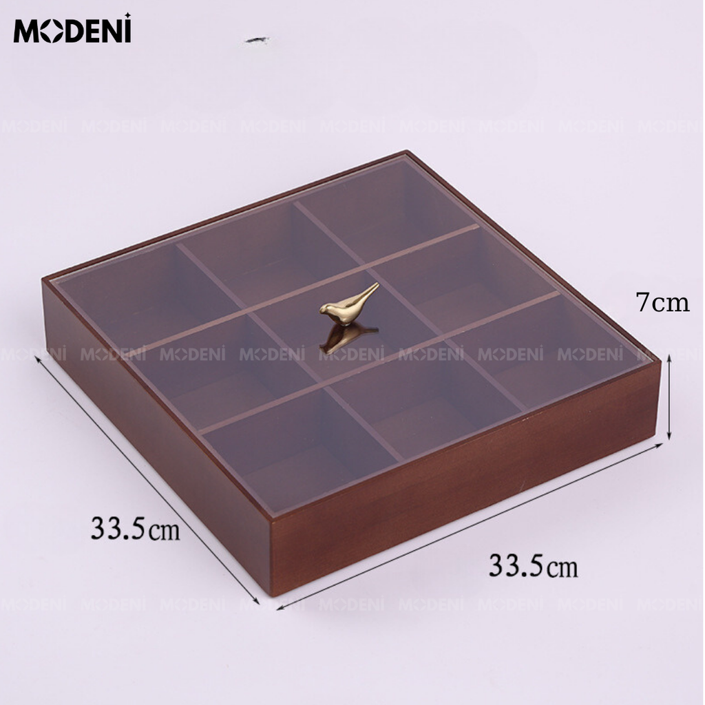 Khay Mứt Tết Pine Nắp Chú Chim 1 Tầng Hiện Đại Sang Trọng