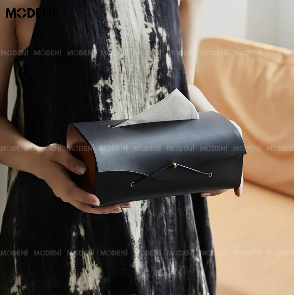 Hộp Khăn Giấy Elise Đen Cao Cấp – Da Nhân Tạo Phối Gỗ – Thiết Kế Tối Giản Sang Trọng Cho Bàn Sofa, Bàn Làm Việc, Decor Hiện Đại