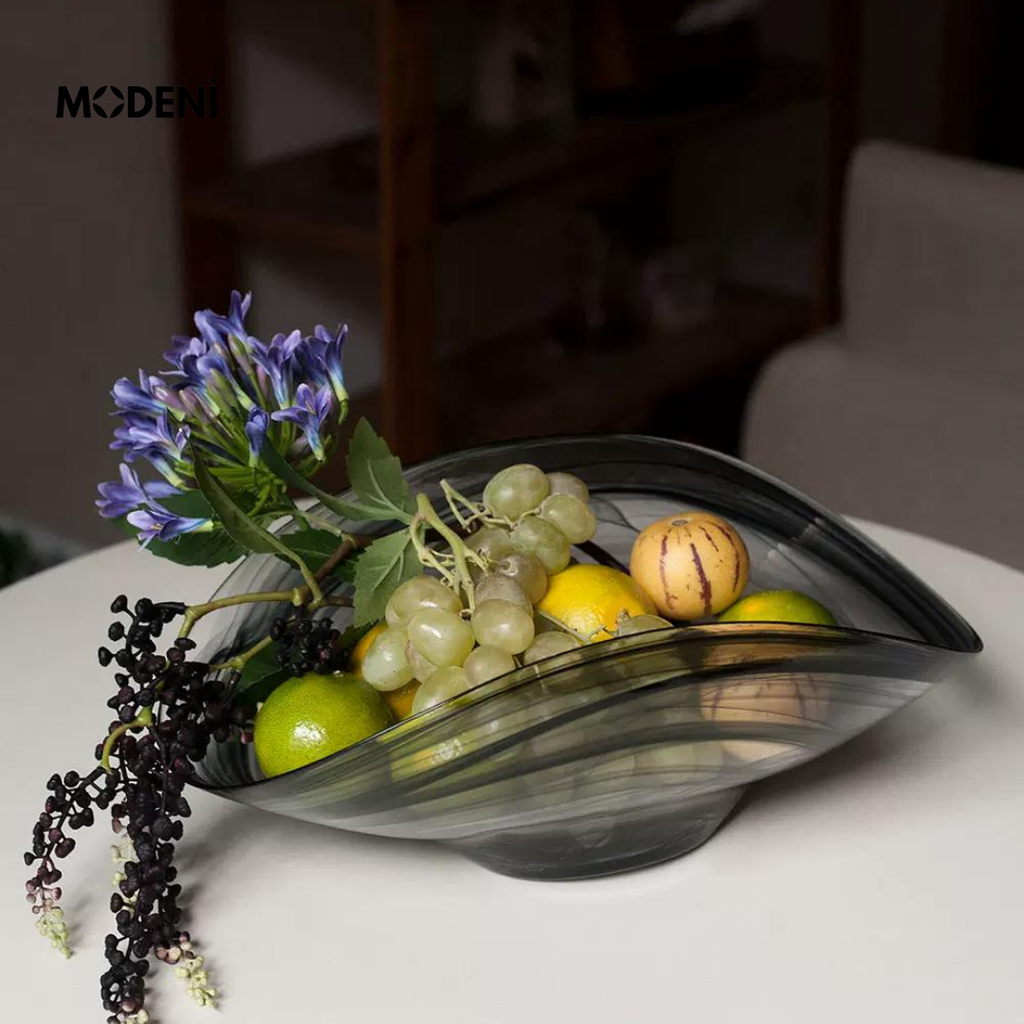Tô Trái Cây Thủy Tinh Calista – Tô Thủy Tinh Nghệ Thuật Loang Màu – Thiết Kế Oval Bo Cong Độc Đáo – Kích Thước 36.8cm – Decor Hiện Đại Tối Giản