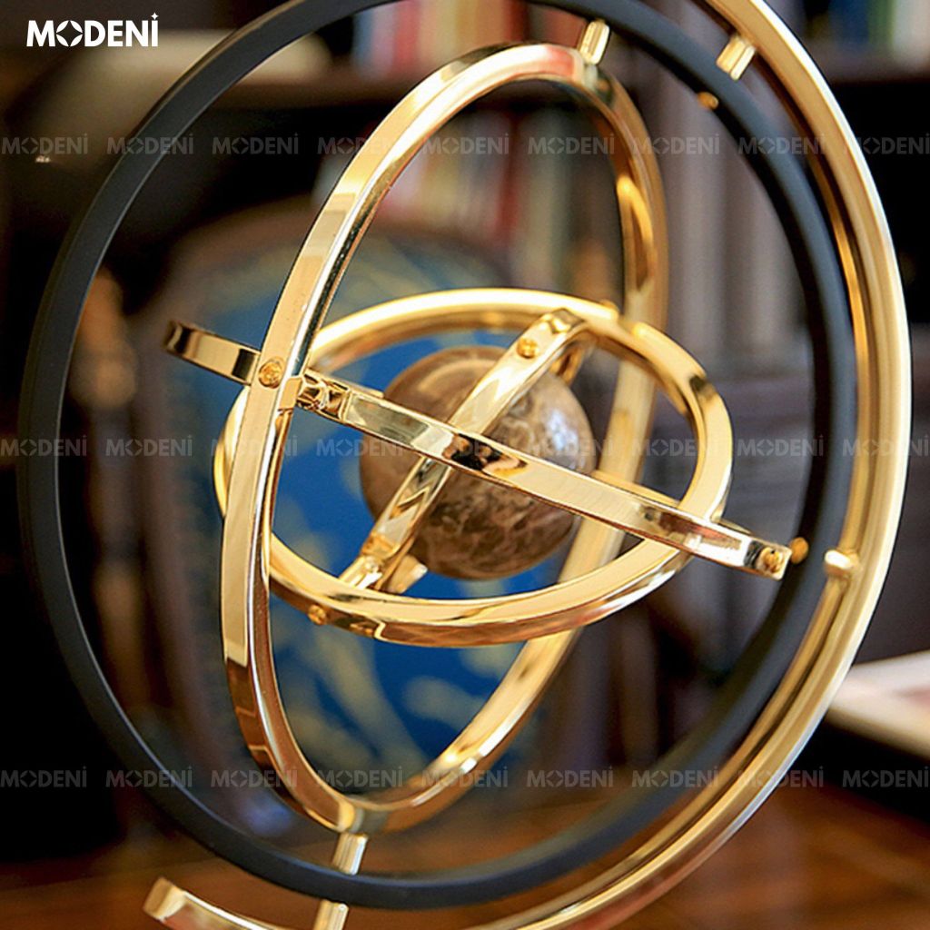 Tượng Cầu Meliora Nhỏ Đế Đá Cẩm Thạch Tự Nhiên Cao Cấp – Vòng Xoắn Quỹ Đạo Nghệ Thuật – Decor Hiện Đại Sang Trọng