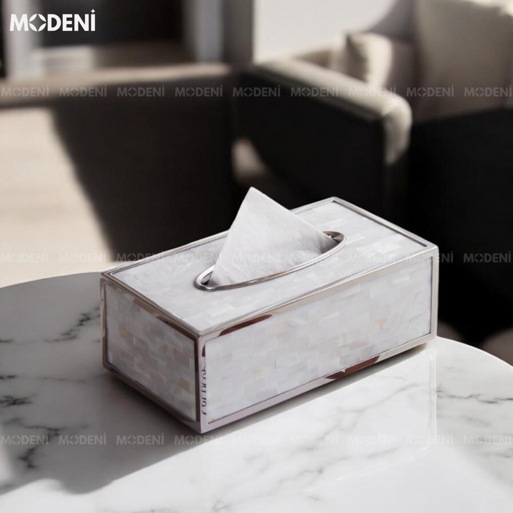 Hộp Khăn Giấy Stonegate Decor Cao Cấp Ánh Bạc Xà Cừ – Tinh Tế & Sang Trọng – Phù Hợp Decor Bàn Làm Việc, Kệ Tủ