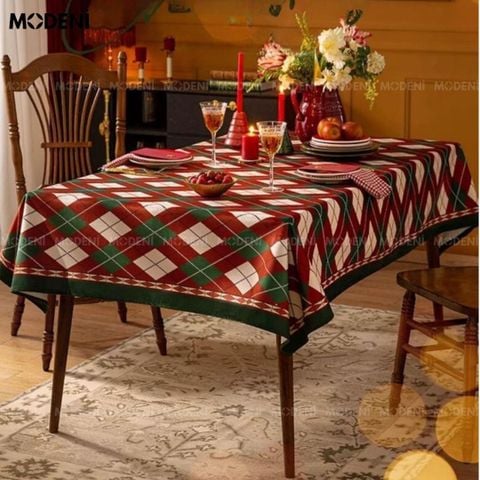  Khăn Trải Bàn Jully Sọc Caro Cao Cấp – Decor Bàn Ăn Ấm Cúng Sang Trọng 140x200cm 
