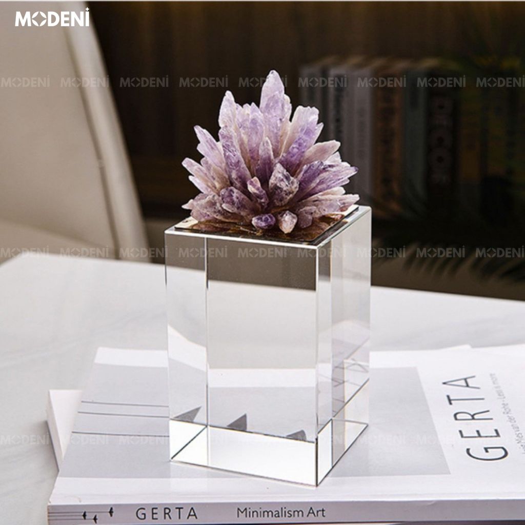 Tượng Koine San Hô Thạch Anh Tím Lớn – Decor Phong Thủy Sang Trọng – Đế Kính Phản Chiếu Cao Cấp