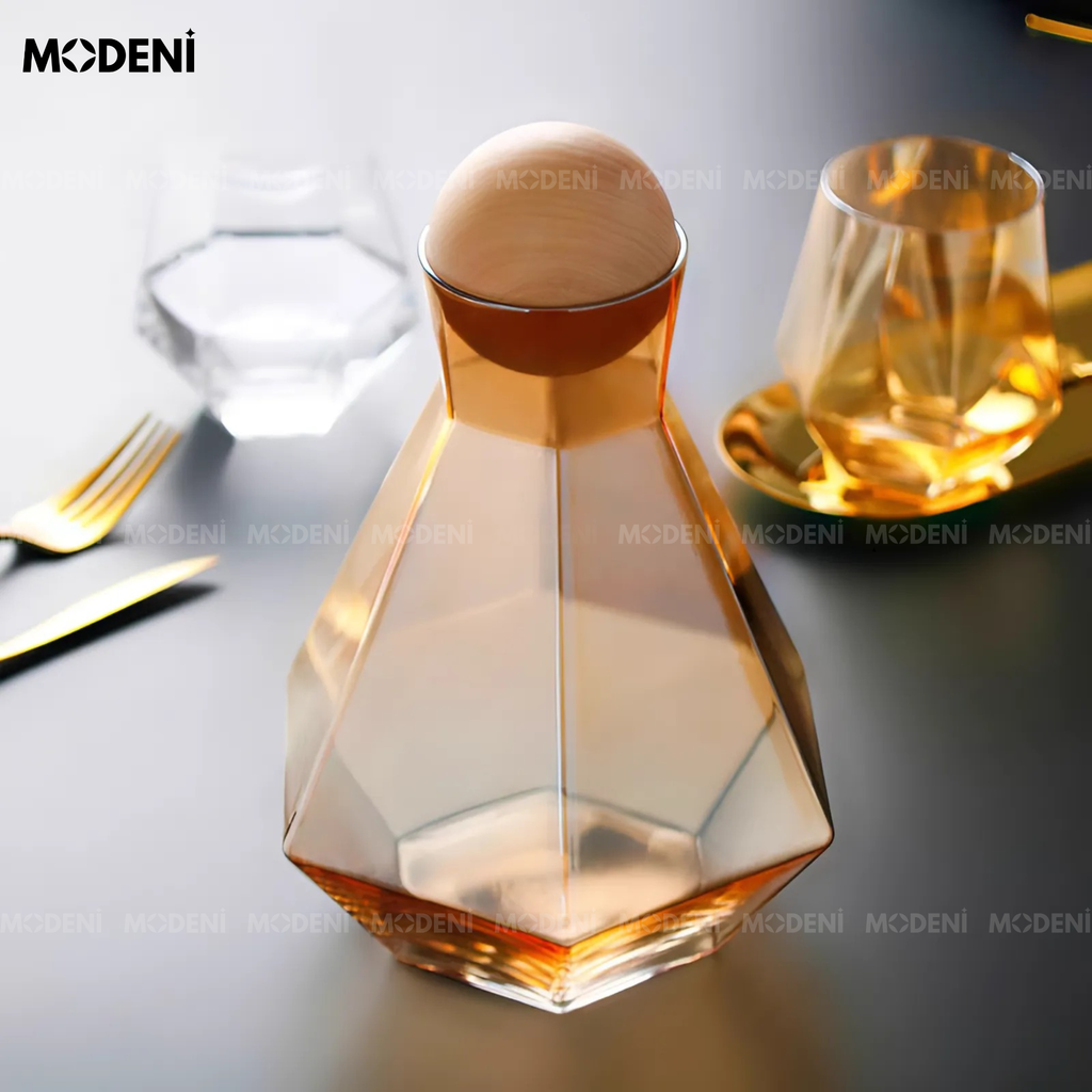 Bộ Bình Nước Halie Thủy Tinh Cao Cấp Màu Nâu Cam Phong Cách Châu Âu Hiện Đại