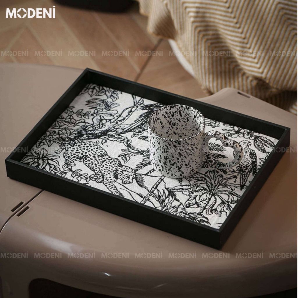 Khay Trang Trí Mahina Cao Cấp – Khay Vải Canvas Nghệ Thuật, Họa Tiết Rừng Đen Trắng – Dành Cho Bàn Sofa/Kệ Decor