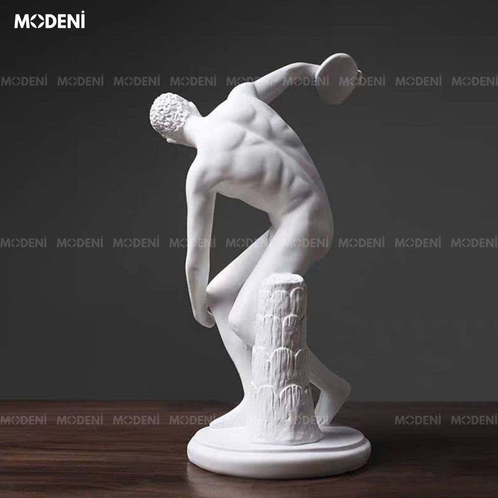 Tượng Trang Trí Aureus White Cổ Điển Hy Lạp – Dáng Ném Đĩa Nghệ Thuật – Decor Bàn Kệ Phong Cách Tối Giản