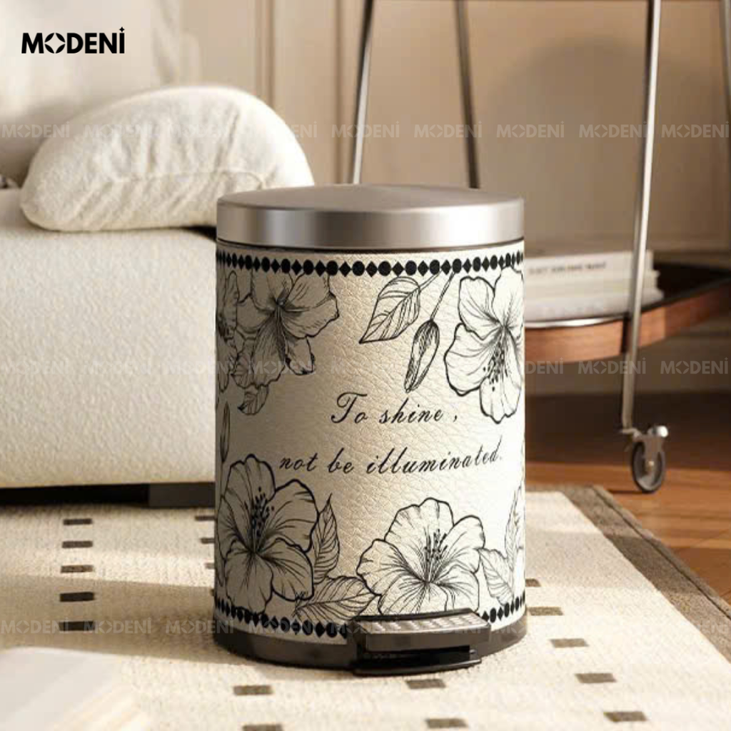 Thùng Rác Có Nắp Vera - Thùng Rác Decor Retro Sang Trọng – Thiết Kế Nắp Đạp Tiện Lợi – Dung Tích 14L Cho Phòng Khách/Phòng Ngủ