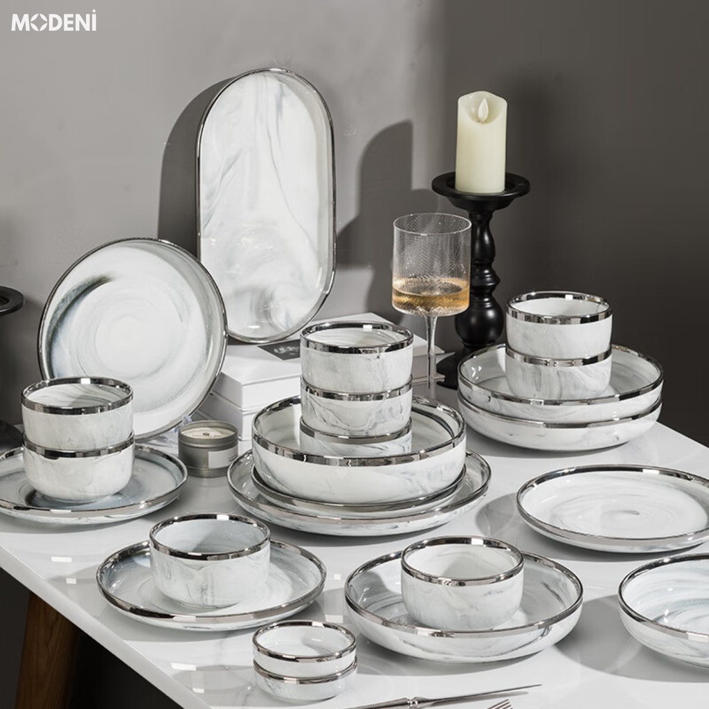 Bộ tô chén sứ Campalia cao cấp - Men vân khói tinh tế, decor & quà tặng tân gia sang trọng