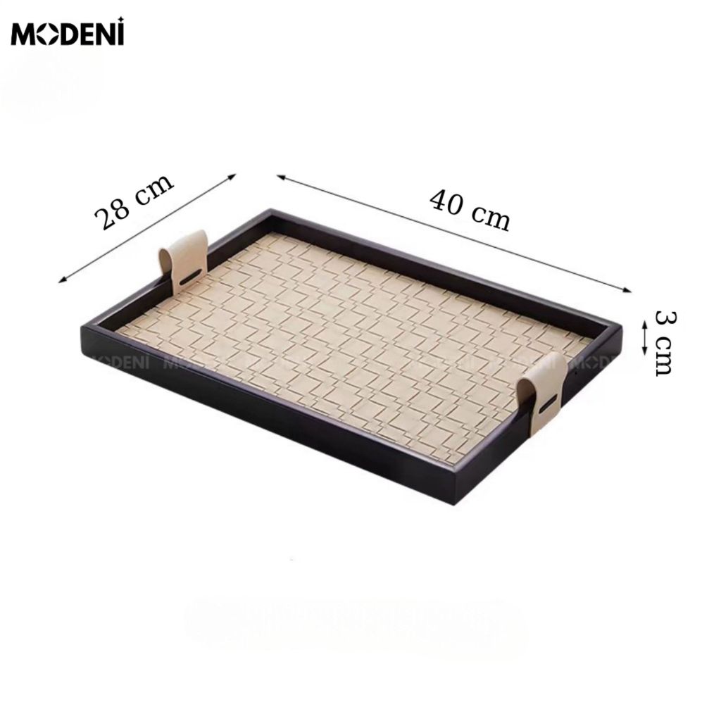 Khay Chữ Nhật Keva Kem Viền Đen Cao Cấp – Tay Cầm Kem Lạ Mắt - Khay Decor Bàn Sofa Sang Trọng