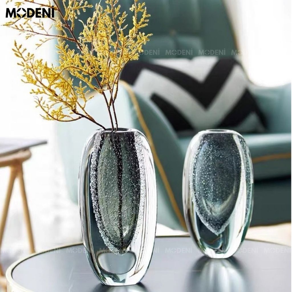 Bình Hoa Thủy Tinh Elysia – Lọ Decor Nghệ Thuật Hiệu Ứng Bọt Khí – Cao 27cm/23cm Cho Bàn Sofa, Phòng Khách Hiện Đại