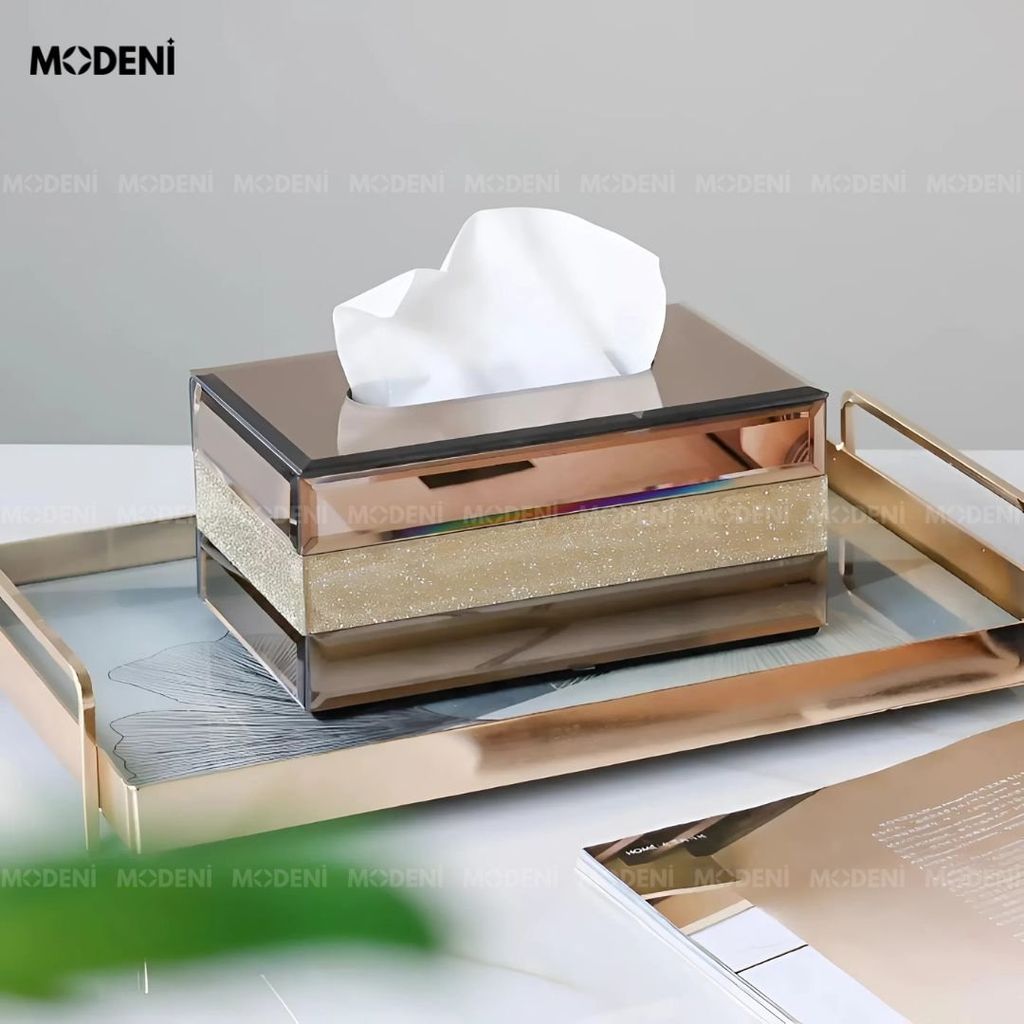 Hộp Đựng Khăn Giấy Saphir Cao Cấp – Thiết Kế Gương Phản Chiếu Sang Trọng, Phù Hợp Decor Bàn Sofa Phong Cách Châu Âu
