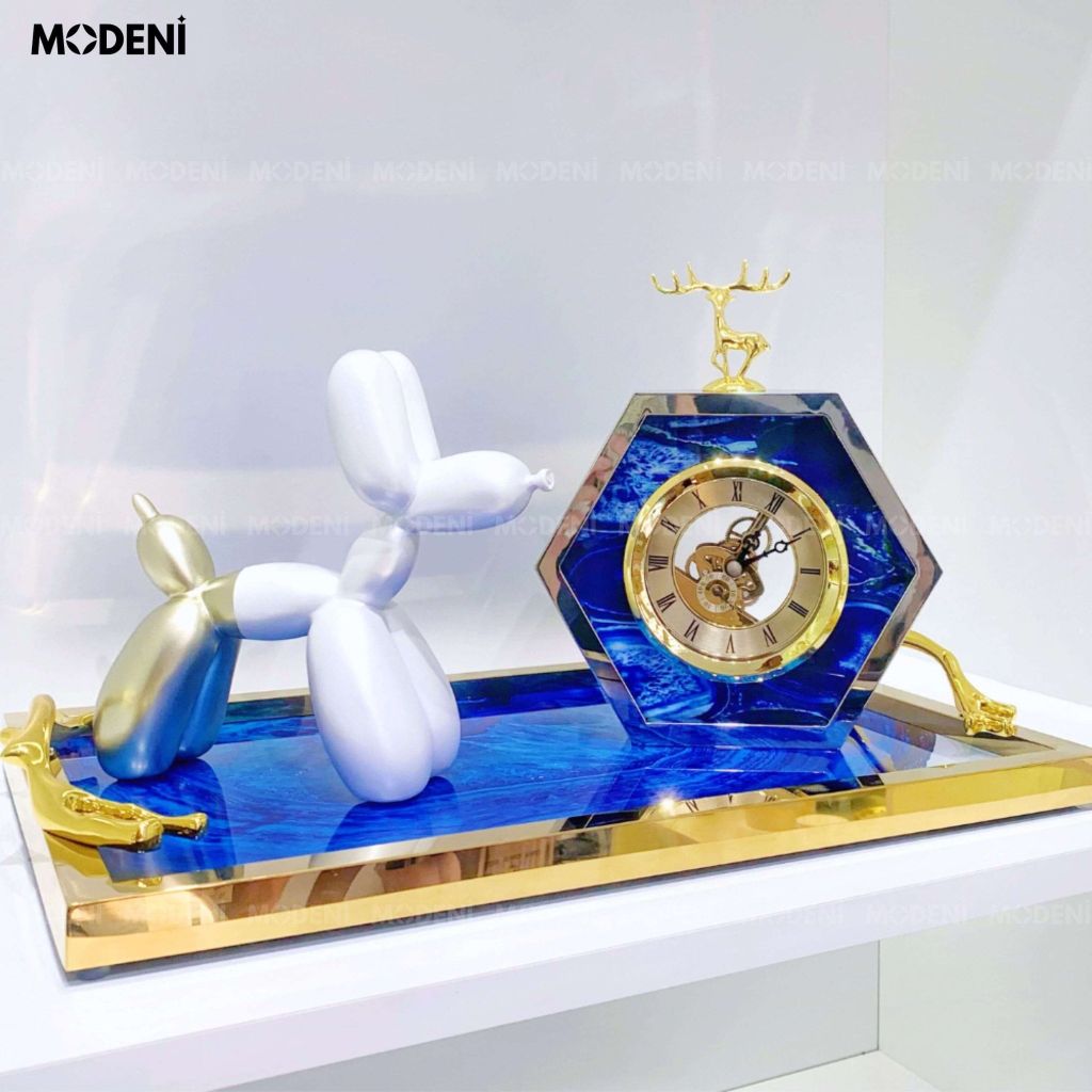 Đồng Hồ Bluey Lục Giác Cao Cấp – Mặt Số La Mã – Phối Đá Xanh Sang Trọng – Phù Hợp Decor Bàn, Kệ, Phòng Làm Việc