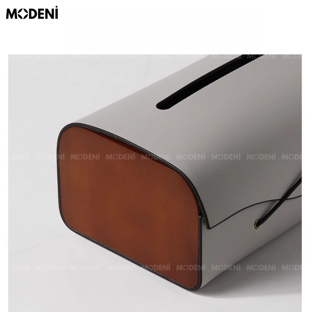 Hộp Khăn Giấy Elise Xám Cao Cấp – Da Nhân Tạo Phối Gỗ – Thiết Kế Tối Giản Sang Trọng Cho Bàn Sofa, Bàn Làm Việc, Decor Hiện Đại