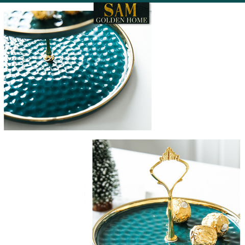  Khay Đĩa Papier 3 Tầng Gốm Sứ Men Cao Cấp – Decor Bàn Tiệc Trái Cây, Bánh Kẹo – Tông Xanh Ngọc Lục Bảo Sang Trọng 
