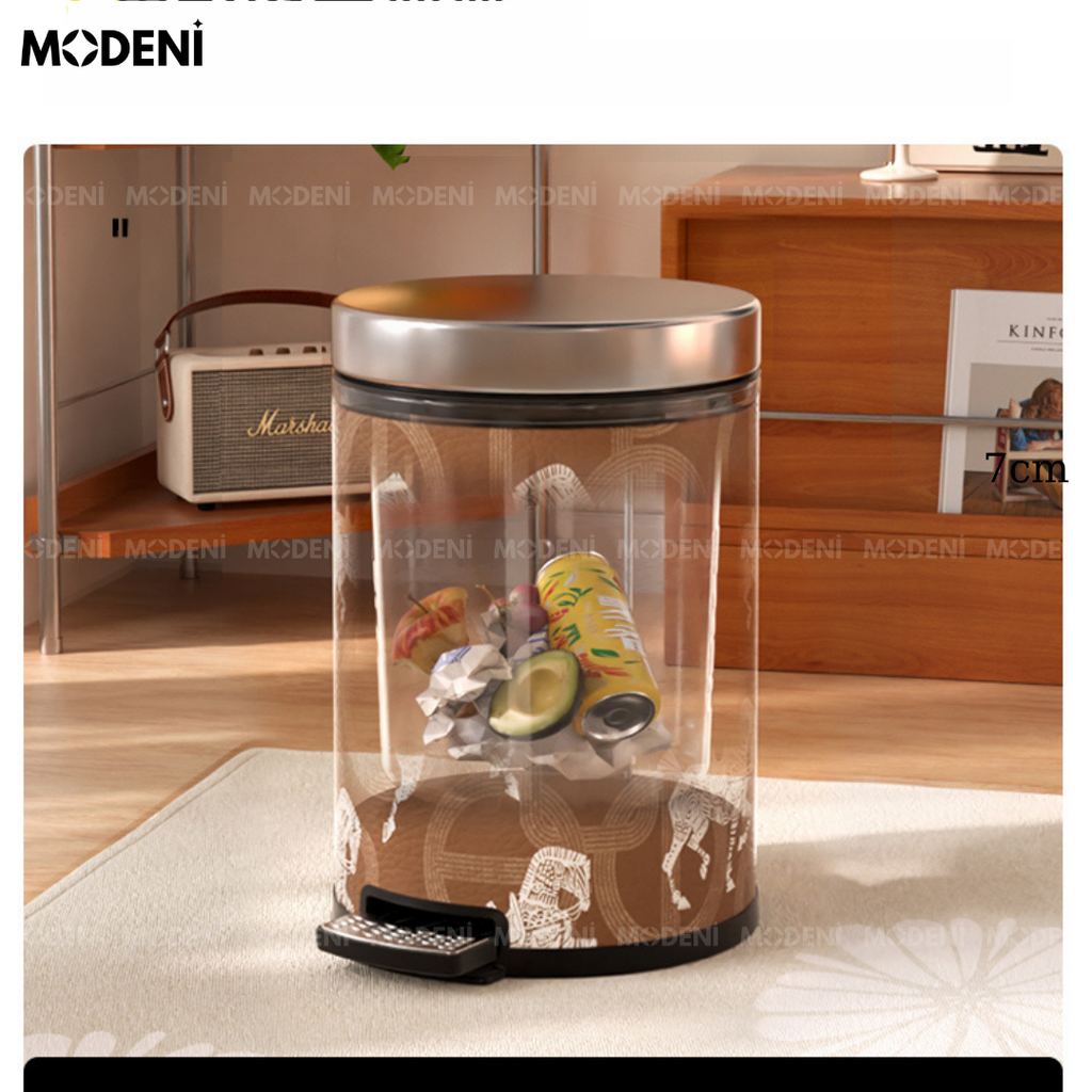 Thùng Rác Có Nắp Sherry Họa Tiết Ngựa – Decor Phòng Sang Trọng – Dung Tích 14L, Thép Không Gỉ, Da Cao Cấp