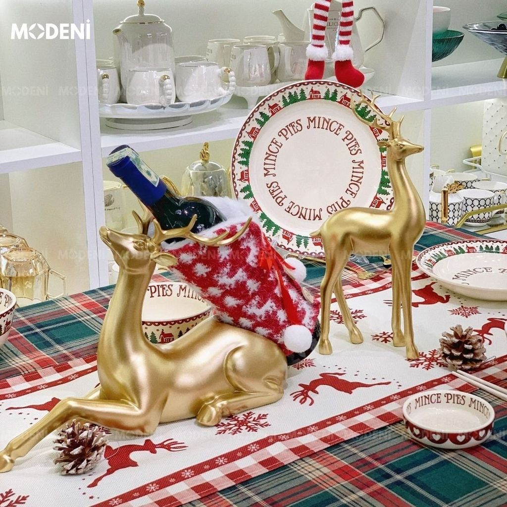 Set Tượng Hươu Nai Alva Vàng Gold Kê Rượu Cao Cấp, Giá Đỡ Rượu Nghệ Thuật & Decor Phòng Khách Sang Trọng
