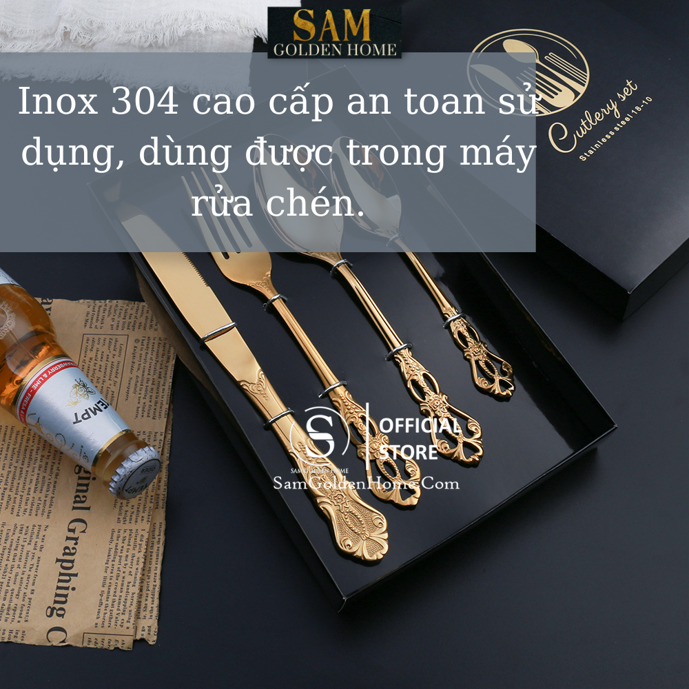 Muỗng Nĩa Royal Hàn Quốc Inox 304 Mạ Vàng Cao Cấp Sang Trọng Hiện Đại (LẺ)