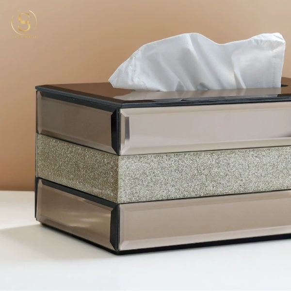 Hộp Đựng Khăn Giấy Saphir Cao Cấp – Thiết Kế Gương Phản Chiếu Sang Trọng, Phù Hợp Decor Bàn Sofa Phong Cách Châu Âu