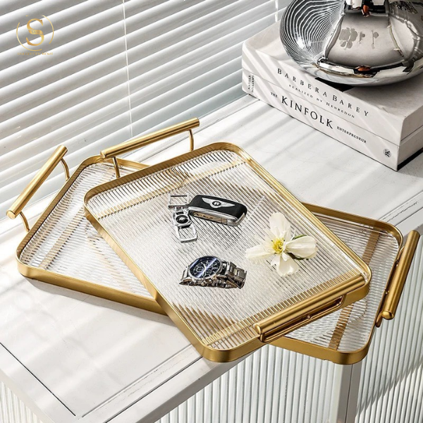 Khay Đựng Oriana Gold Hình Chữ Nhật Sang Trọng Đựng Bánh Kẹo Trái Cây Phong Cách Bắc Âu