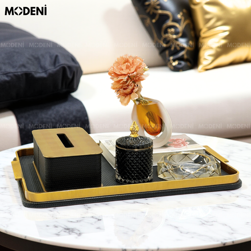 Khay Chữ Nhật Elme – Khay Decor Sang Trọng Cao Cấp – Tay Cầm Mạ Vàng Đẳng Cấp – Phù Hợp Trang Trí Bàn Sofa, Bàn Console, Phòng Khách Hiện Đại