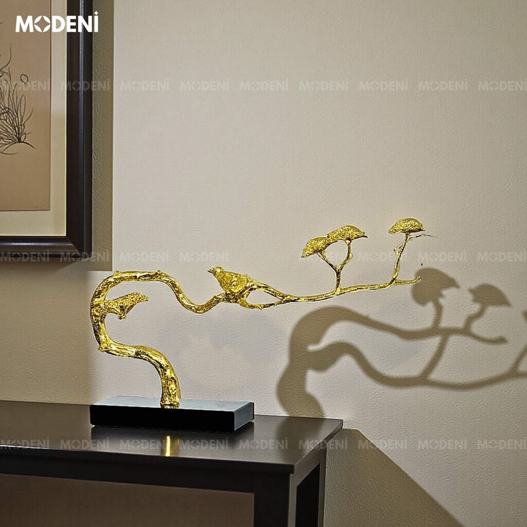 Tượng Nhánh Cây Alyssum Bonsai Cao Cấp – Chim Đậu Cành Vàng Decor Hiện Đại Sang Trọng