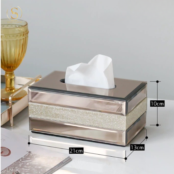 Hộp Đựng Khăn Giấy Saphir Cao Cấp – Thiết Kế Gương Phản Chiếu Sang Trọng, Phù Hợp Decor Bàn Sofa Phong Cách Châu Âu