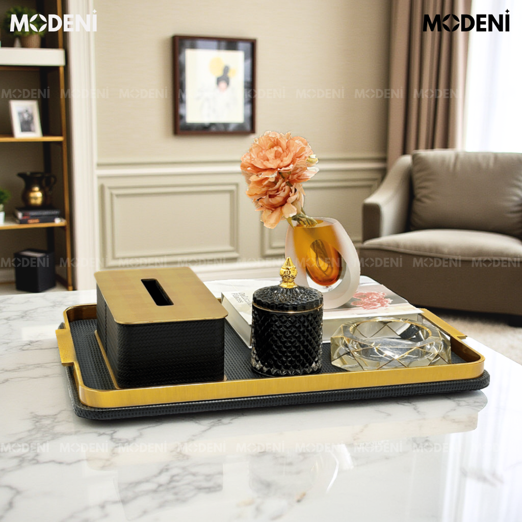 Khay Chữ Nhật Elme – Khay Decor Sang Trọng Cao Cấp – Tay Cầm Mạ Vàng Đẳng Cấp – Phù Hợp Trang Trí Bàn Sofa, Bàn Console, Phòng Khách Hiện Đại