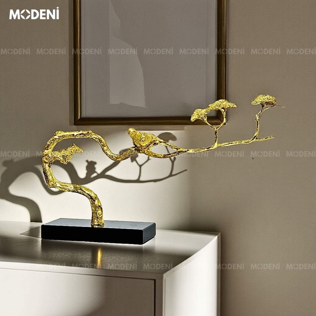 Tượng Nhánh Cây Alyssum Bonsai Cao Cấp – Chim Đậu Cành Vàng Decor Hiện Đại Sang Trọng