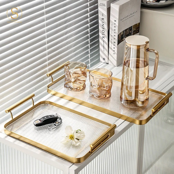 Khay Đựng Oriana Gold Hình Chữ Nhật Sang Trọng Đựng Bánh Kẹo Trái Cây Phong Cách Bắc Âu