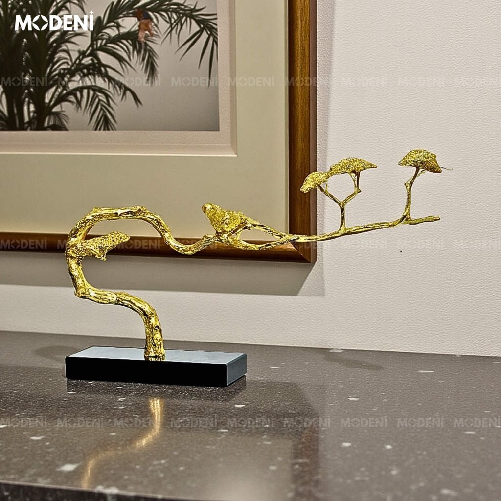 Tượng Nhánh Cây Alyssum Bonsai Cao Cấp – Chim Đậu Cành Vàng Decor Hiện Đại Sang Trọng