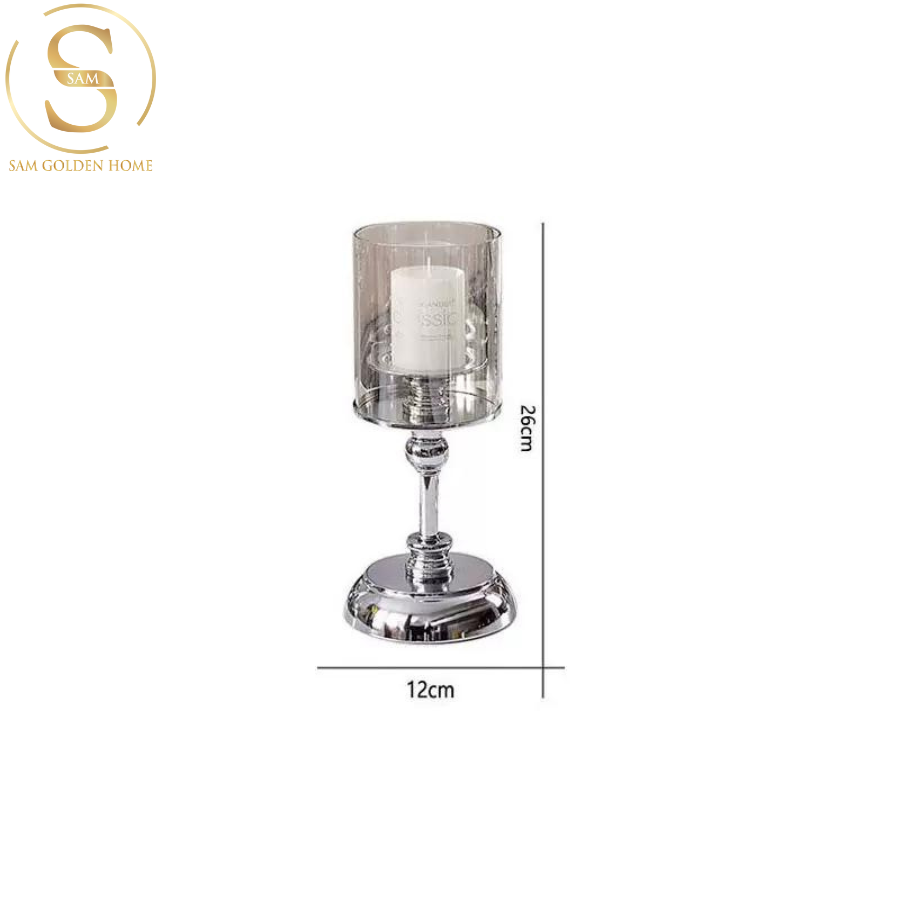 Set 3 Chân Nến Thủy Tinh Silver Retage Cổ Điển Châu Âu Sang Trọng