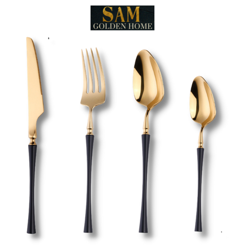  Bộ Dao Muỗng Nĩa Serena Black Gold Cutlery Set Inox 304 Cao Cấp Sang Trọng 
