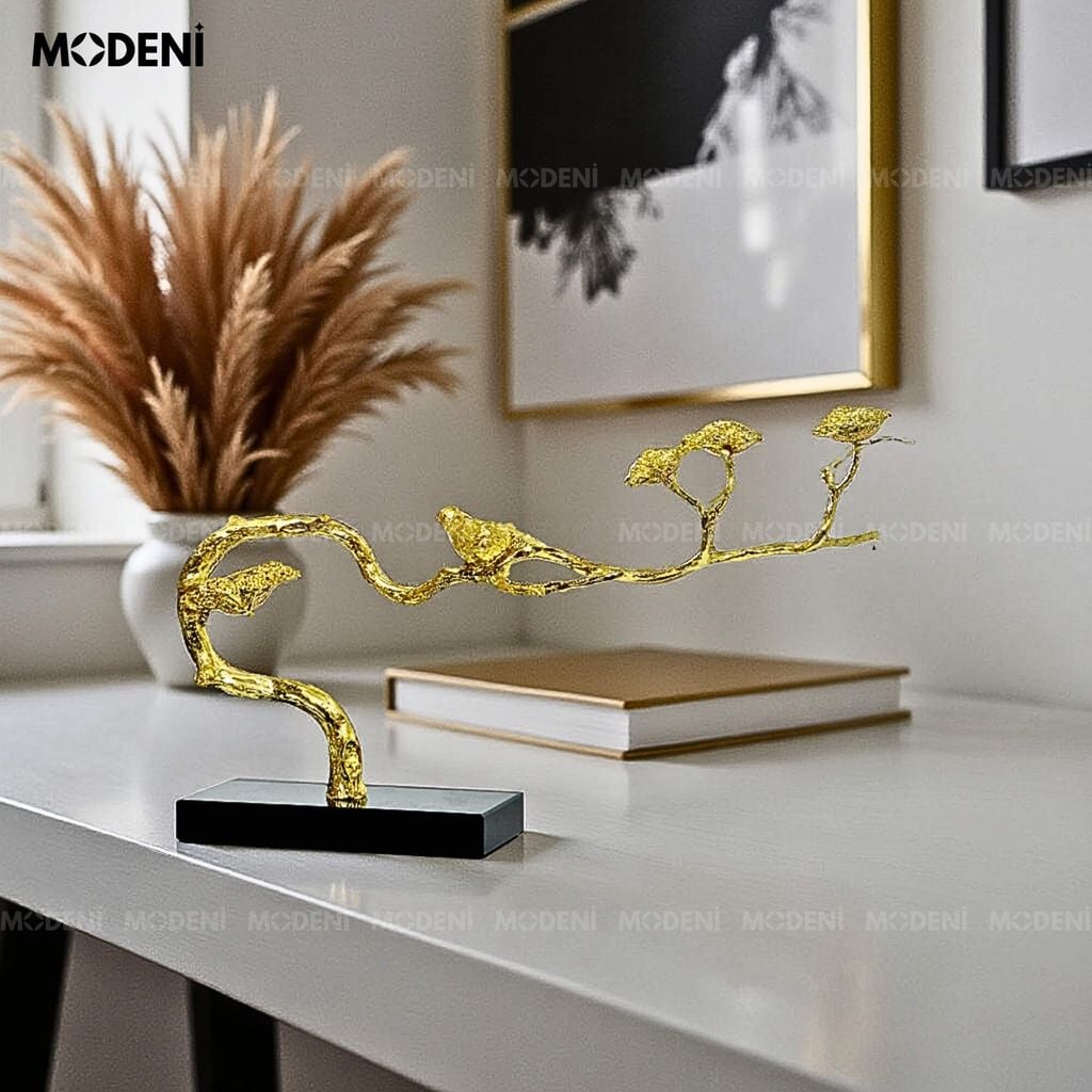 Tượng Nhánh Cây Alyssum Bonsai Cao Cấp – Chim Đậu Cành Vàng Decor Hiện Đại Sang Trọng