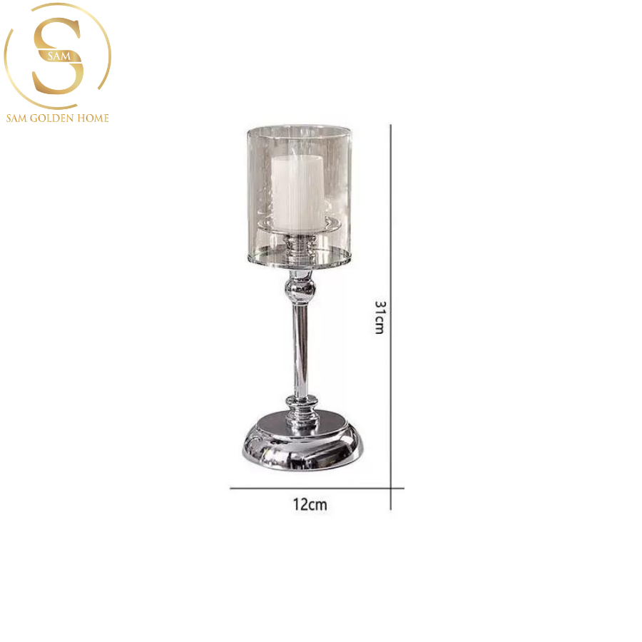 Set 3 Chân Nến Thủy Tinh Silver Retage Cổ Điển Châu Âu Sang Trọng