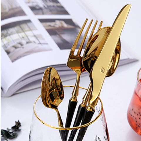 Bộ Dao Muỗng Nĩa Serena Black Gold Cutlery Set Inox 304 Cao Cấp Sang Trọng