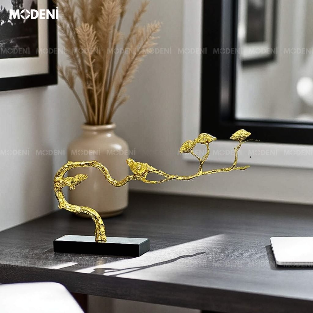 Tượng Nhánh Cây Alyssum Bonsai Cao Cấp – Chim Đậu Cành Vàng Decor Hiện Đại Sang Trọng