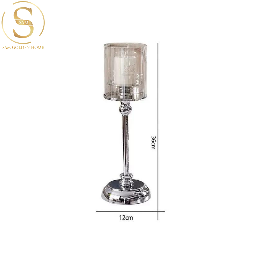 Set 3 Chân Nến Thủy Tinh Silver Retage Cổ Điển Châu Âu Sang Trọng