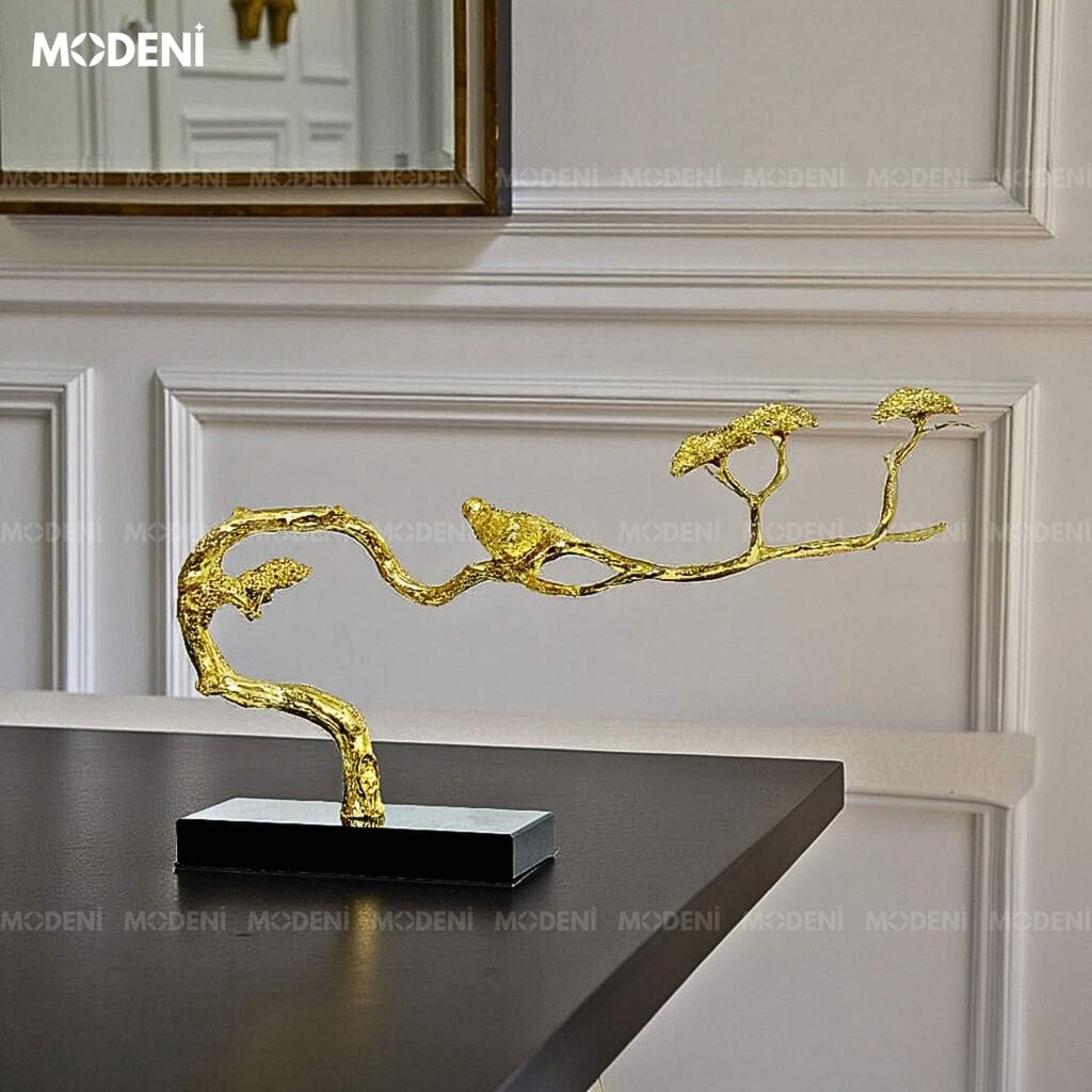 Tượng Nhánh Cây Alyssum Bonsai Cao Cấp – Chim Đậu Cành Vàng Decor Hiện Đại Sang Trọng