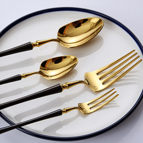Bộ Dao Muỗng Nĩa Serena Black Gold Cutlery Set Inox 304 Cao Cấp Sang Trọng