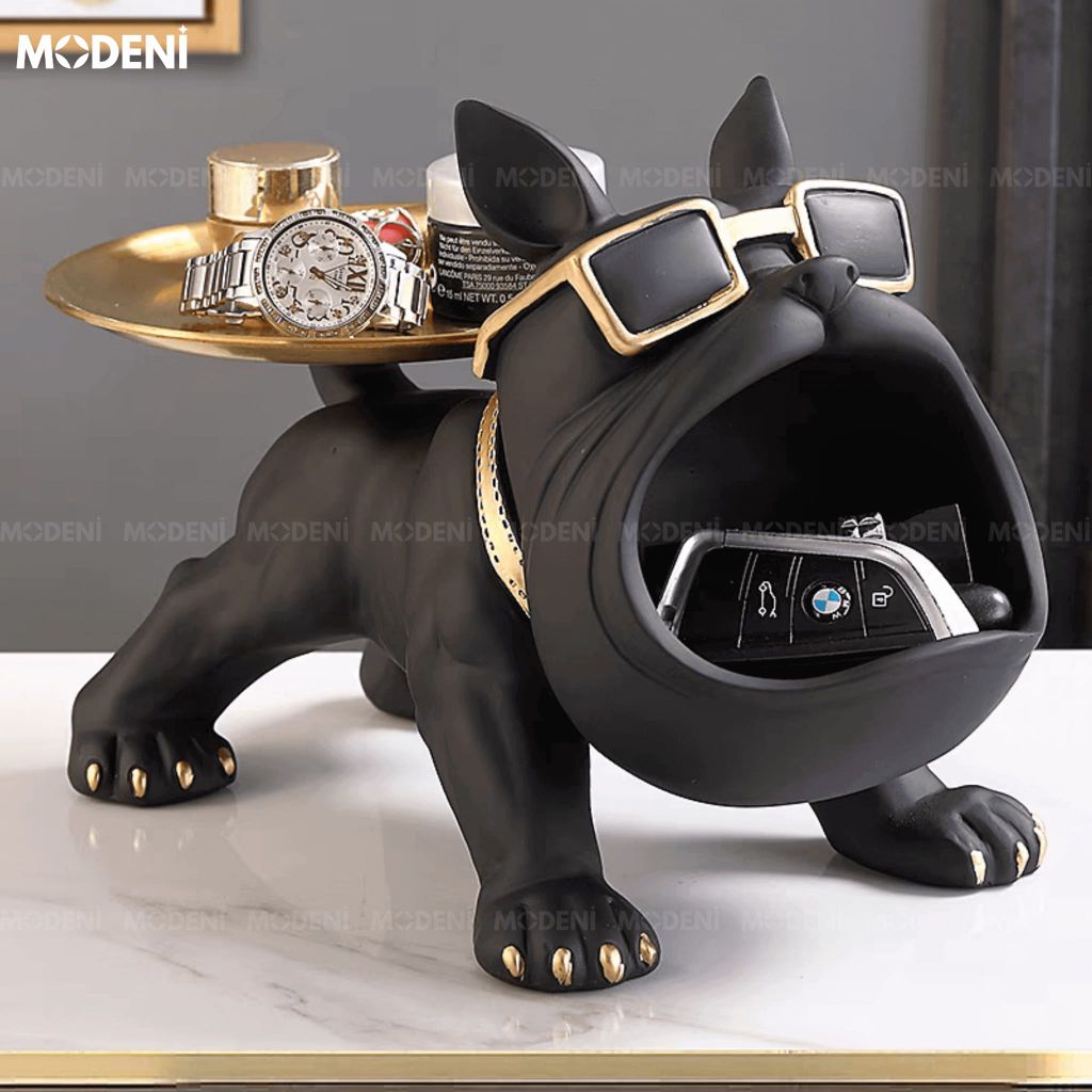 Tượng Chó Bê Khay Bulldog Luxe – Tượng Decor Con Vật Hiện Đại – Kiêm Khay Đựng Đồ Tiện Lợi Cho Bàn Console, Kệ Tủ