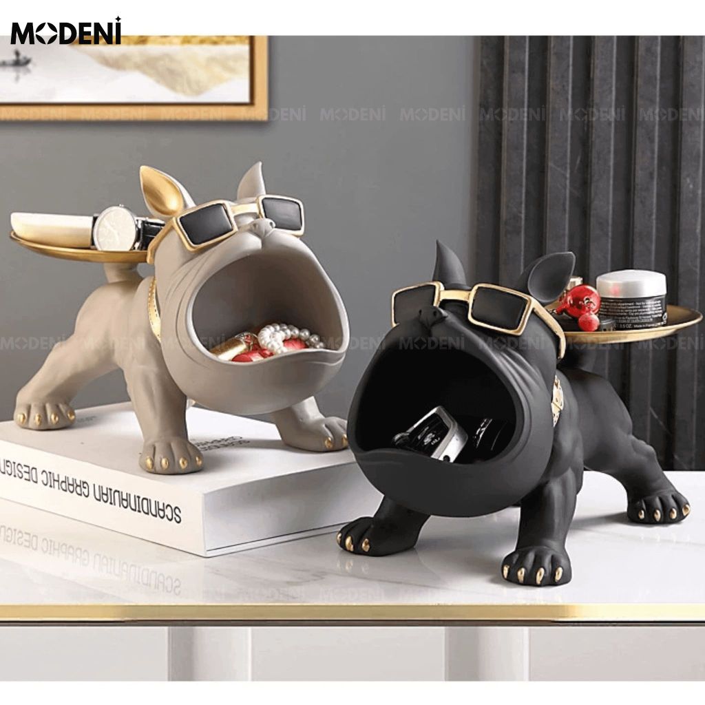 Tượng Chó Bê Khay Bulldog Luxe – Tượng Decor Con Vật Hiện Đại – Kiêm Khay Đựng Đồ Tiện Lợi Cho Bàn Console, Kệ Tủ