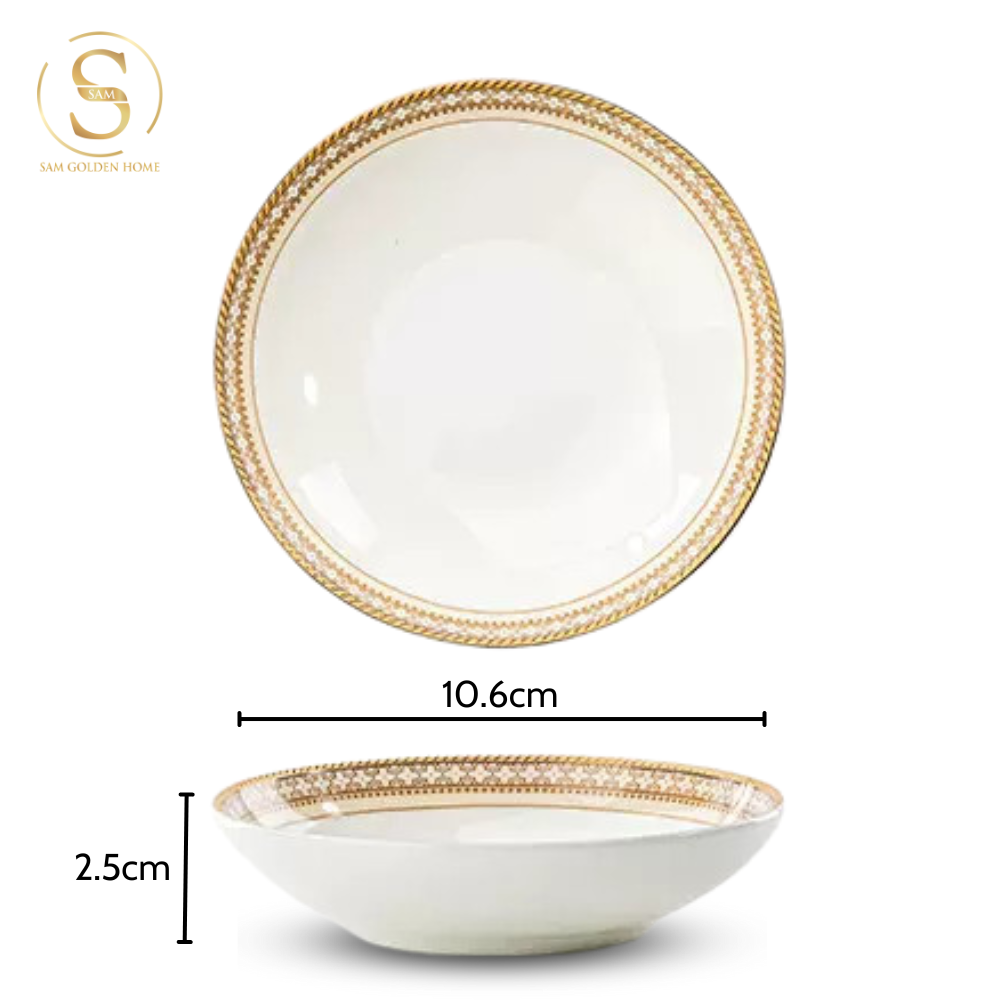 Chén Bát Đĩa Lẻ Món Sứ Xương Trefoil Cao Cấp Viền Vàng Sang Trọng Kiểu Âu Thời Thượng Quà Tặng Tân Gia