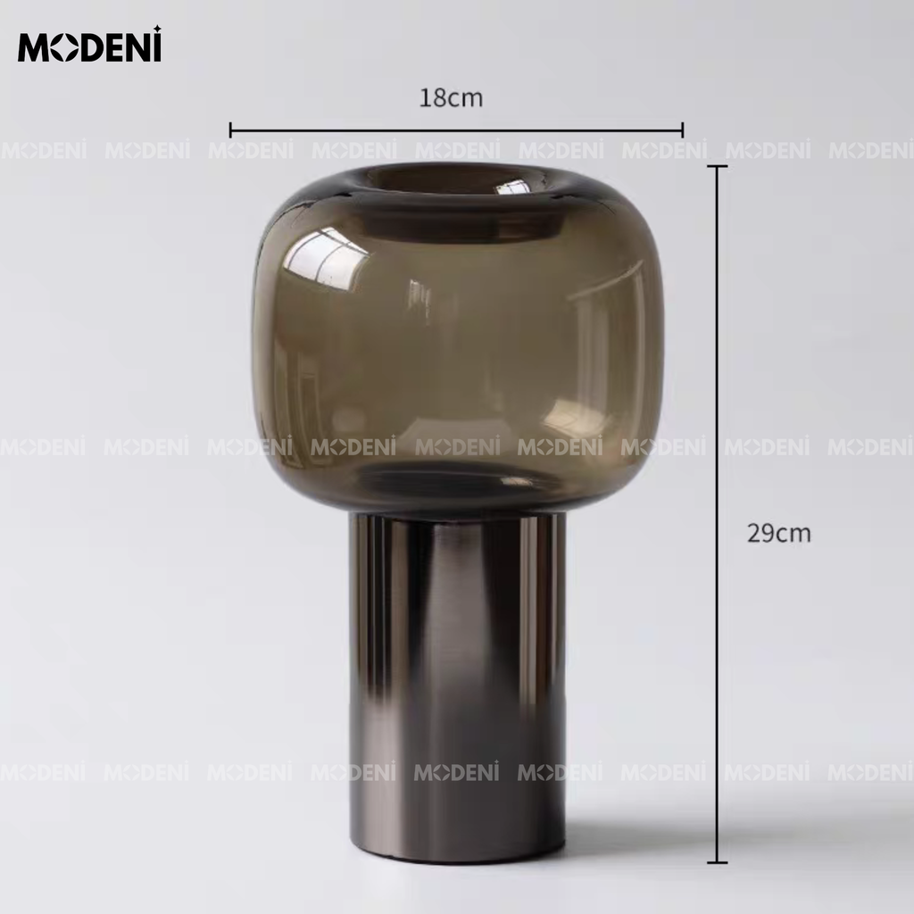 Bình Hoa Thủy Tinh Mocha – Bình Hoa Decor Hiện Đại Sang Trọng – Thủy Tinh Nâu Khói Chân Đế Kim Loại – 23/29cm Dùng Cho Kệ Tủ, Bàn Làm Việc