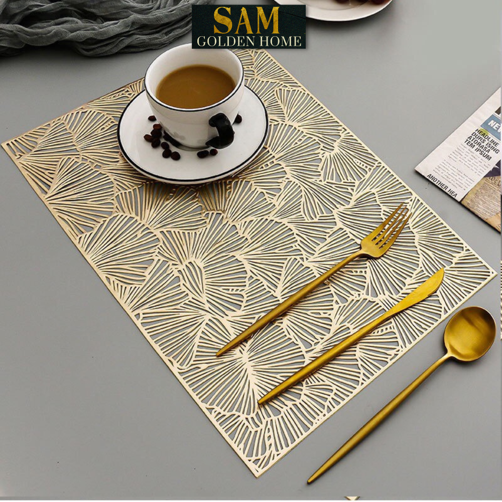 Tấm Lót Bàn Ăn Liv Placemat Vuông Cách Nhiệt Sang Trọng Lót Bàn Ăn Mạ Vàng Gold Bắc Âu